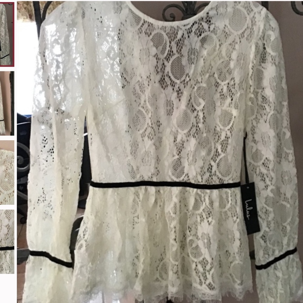 Lulus Brand Ivory long sleeve peplum  Lace Top Size XS